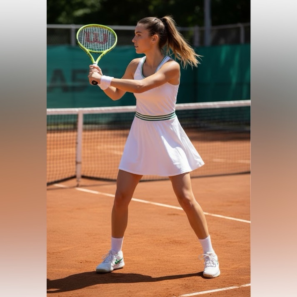 HALARA White Tennis Dress with Green Trim